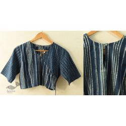 Dabu Block Printed | Indigo Stitched Cotton Blouse