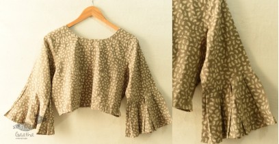 Dabu Block Printed | Stitched Cotton Blouse - Beige 