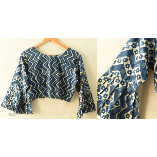 Dabu Block Printed Stitched Cotton Blouse - Indigo