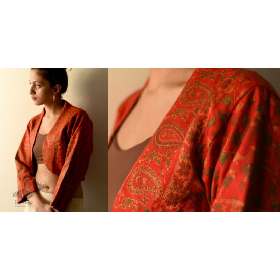 shop Handloom Woolen Jamavar crop Jacket