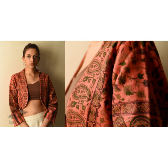 buy Handwoven Peach Jamavar Woolen Jacket