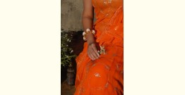 Shaahi ❂ Orange Hand Embroidered Aari Jaal Chiffon Saree ❂ 12