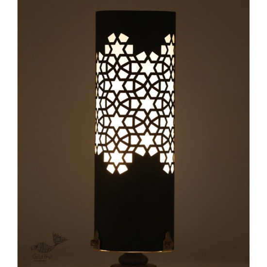 brass and wood table lamp