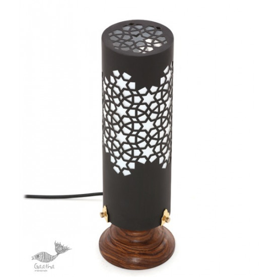 brass and wood table lamp