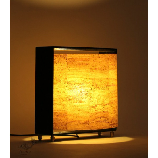 brass and wood table lamp