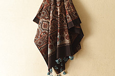 Sakhi . सखी | Ajrakh Block Printed Pure Cotton Dupatta - Black