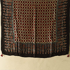 Neelanjana . नीलांजना ~ Ajrakh Block Printed - Square Modal Silk Scarf - Red 