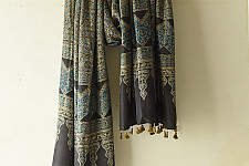 Ajrakh Mulberry Silk Dupatta | Natural dyed - A