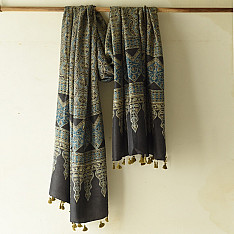 Ajrakh Mulberry Silk Dupatta | Natural dyed - A