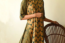 Flower in the Pond ~ Ajrakh Hand Block Printed Cotton A-Line Dress