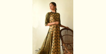 Flower in the Pond ~ Ajrakh Hand Block Printed Cotton A-Line Dress