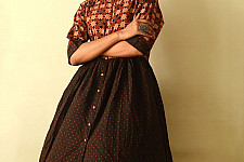 Flower in the Pond ~ Ajrakh Block Print - Designer Brown Doted Cotton Dress