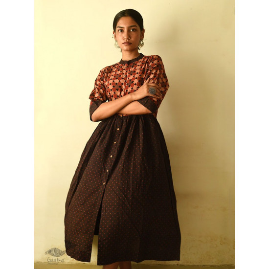 shop Designer Brown Doted Cotton Dress