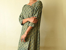 Flower in the Pond ~ Ajrakh Block Print - Designer Cotton Dress
