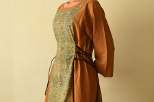 Flower in the Pond ~ Ajrakh Hand Block Printed Cotton Dress in Brown Color