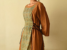 Flower in the Pond ~ Ajrakh Hand Block Printed Cotton Dress in Brown Color