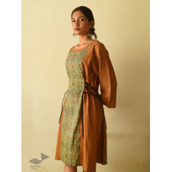 Flower in the Pond ~ Ajrakh Hand Block Printed Cotton Dress in Brown Color