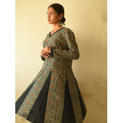 Flower in the Pond ~ Ajrakh Block Print - Cotton Blue Dress