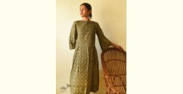 Flower in the Pond ~ Ajrakh Block Print Designer Cotton Green Dress