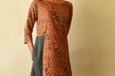 Flower in the Pond ~ Ajrakh Block Print Designer Cotton Dress in Brown Color