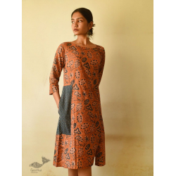 Flower in the Pond ~ Ajrakh Block Print Designer Cotton Dress in Brown Color