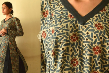 Flower in the Pond ~ Ajrakh Block Print - Cotton Blue Dress