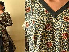 Flower in the Pond ~ Ajrakh Block Print - Cotton Blue Dress