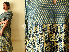 Flower in the Pond ~ Ajrakh Block Print - Cotton Dress