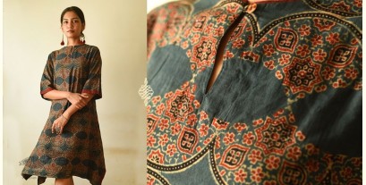 Flower in the Pond ~ Ajrakh Block Print Designer A-Line Cotton Dress