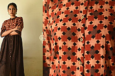 Flower in the Pond ~ Ajrakh Block Print - Designer Brown Doted Cotton Dress