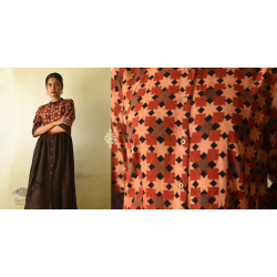 Flower in the Pond ~ Ajrakh Block Print - Designer Brown Doted Cotton Dress