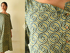 Flower in the Pond ~ Ajrakh Block Print - Designer Cotton Dress