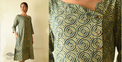 Flower in the Pond ~ Ajrakh Block Print - Designer Cotton Dress