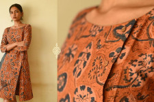 Flower in the Pond ~ Ajrakh Block Print Designer Cotton Dress in Brown Color