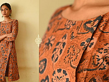 Flower in the Pond ~ Ajrakh Block Print Designer Cotton Dress in Brown Color