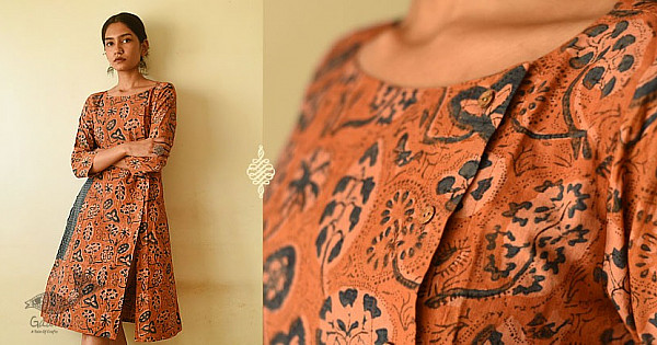 Black - Hand Block Print Cotton Flared Gher Ajrakh Dress 04