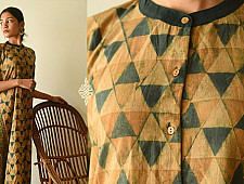 Flower in the Pond ~ Ajrakh Hand Block Printed Cotton A-Line Dress