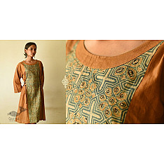 Flower in the Pond ~ Ajrakh Hand Block Printed Cotton Dress in Brown Color