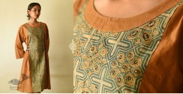 Flower in the Pond ~ Ajrakh Hand Block Printed Cotton Dress in Brown Color