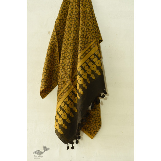 shop Silk Woolen Shawl - Mustard Yellow & Dark Brown