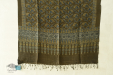 Kafi | Ajrakh Block Print ~ Handloom Linen Dupatta - Dark Brown