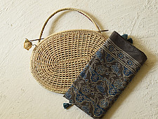 Amoha . अमोहा | Ajrakh Printed - Greenish Grey Cotton Stole