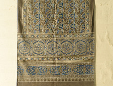 Amoha . अमोहा | Ajrakh Printed - Greenish Grey Cotton Stole