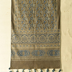 Amoha . अमोहा | Ajrakh Printed - Greenish Grey Cotton Stole