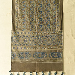 Amoha . अमोहा | Ajrakh Printed - Greenish Grey Cotton Stole