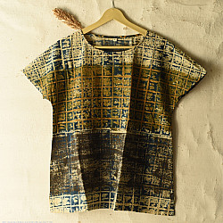 Natural Dyed ~ Ajrakh Cotton Top - Mehndi Green