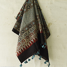 Sakhi . सखी ⁂ Ajrakh Block Printed Pure Cotton Dupatta - 02