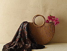 Neelanjana . नीलांजना ~ Ajrakh Printed Square Modal Silk Scarf