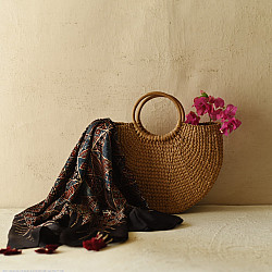 Neelanjana . नीलांजना ~ Ajrakh Printed Square Modal Silk Scarf