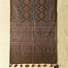 Amoha . अमोहा | Hand Block Printed - Ajrakh Cotton Brown Stole
